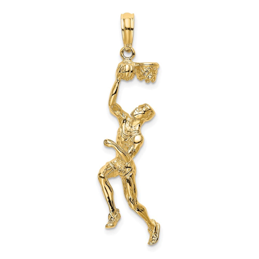 14K Yellow Gold 3-D Basketball Player with Ball and Partial Hoop Charm