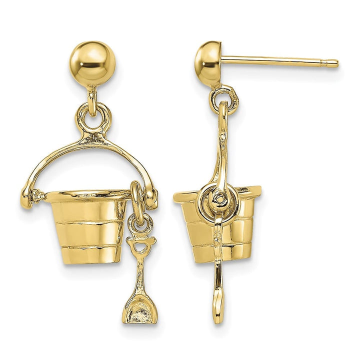 14K Yellow Gold 3-D Beach Bucket with Shovel Dangle Post Earrings, view 1 of 4