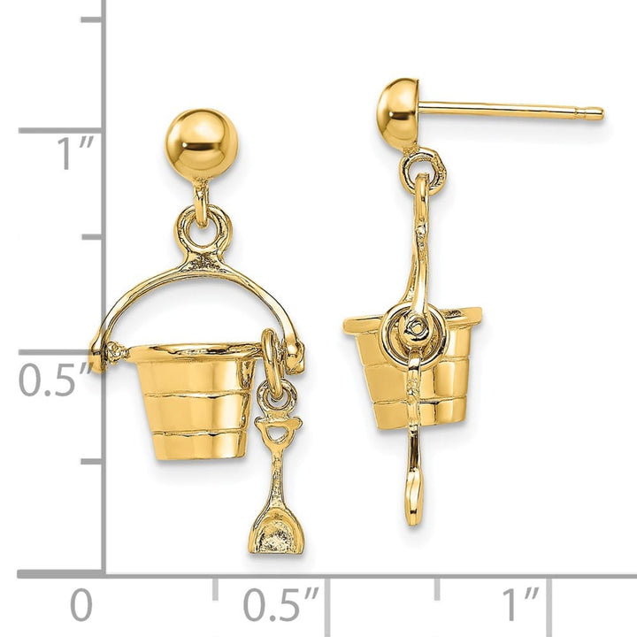 14K Yellow Gold 3-D Beach Bucket with Shovel Dangle Post Earrings, view 4 of 4
