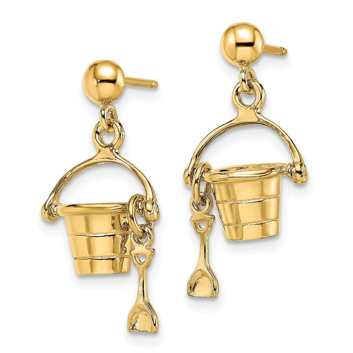 14K Yellow Gold 3-D Beach Bucket with Shovel Dangle Post Earrings, view 2 of 4