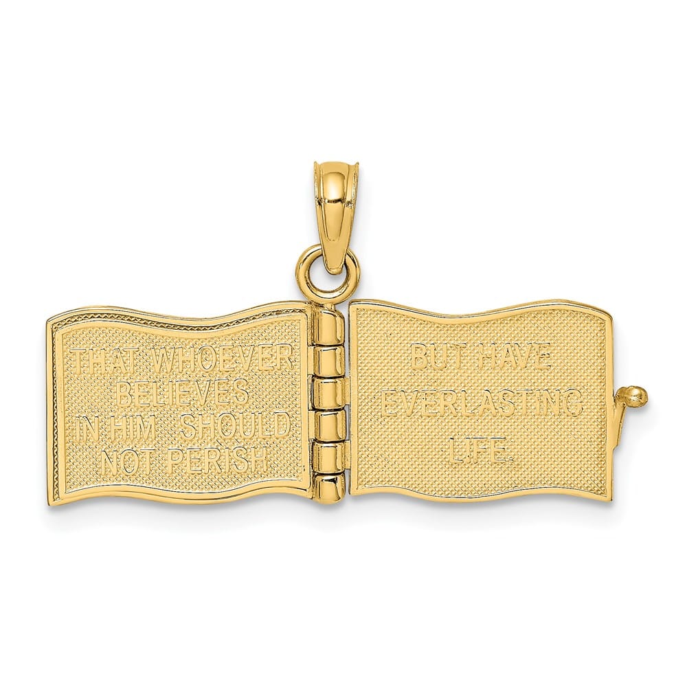 14K Yellow Gold 3-D Enameled John 3:16 Book with Movable Pages Charm