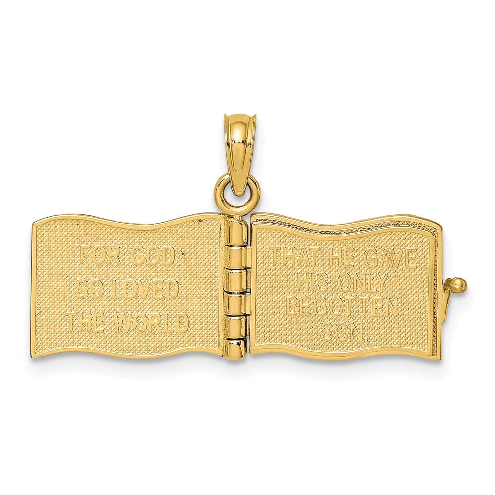 14K Yellow Gold 3-D Enameled John 3:16 Book with Movable Pages Charm