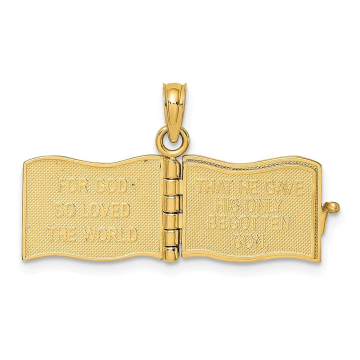 14K Yellow Gold 3-D Enameled John 3:16 Book with Movable Pages Charm