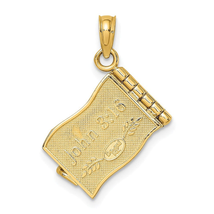 14K Yellow Gold 3-D Enameled John 3:16 Book with Movable Pages Charm