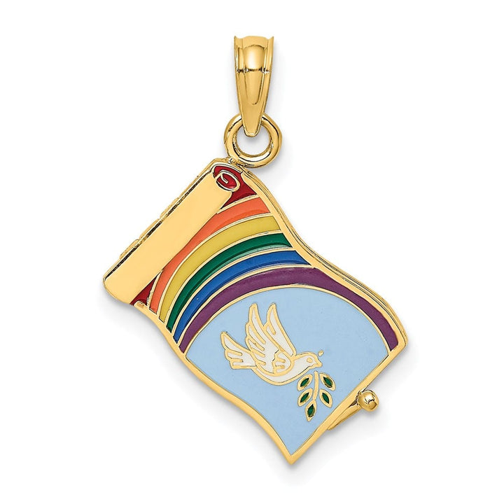 14K Yellow Gold 3-D Enameled John 3:16 Book with Movable Pages Charm