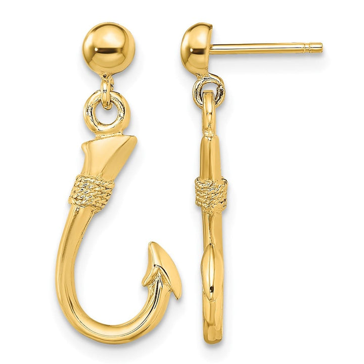 14K Yellow Gold 3-D Fish Hook Dangle Post Earrings, view 1 of 4