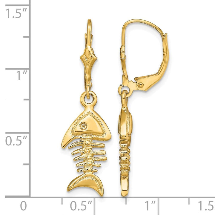 14K Yellow Gold 3-D Fishbone Dangle Leverback Earrings, view 4 of 4