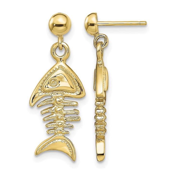 14K Yellow Gold 3-D Fishbone Dangle Post Earrings, view 1 of 4