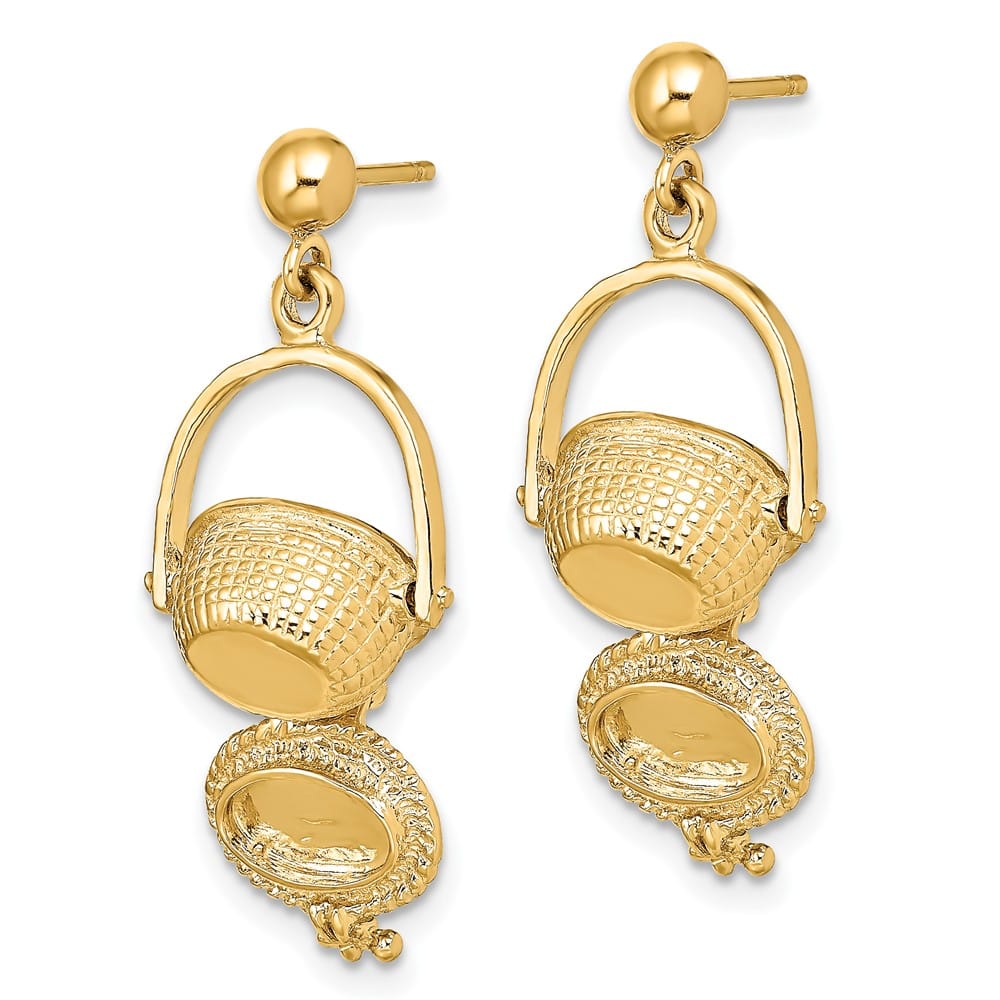 14K Yellow Gold 3-D Nantucket Basket Opens Dangle Post Earrings, view 5 of 5