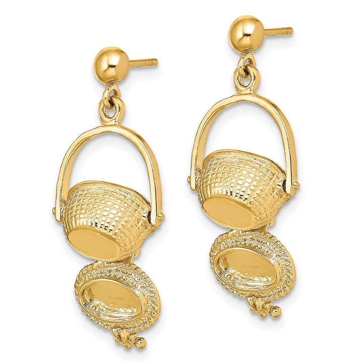 14K Yellow Gold 3-D Nantucket Basket Opens Dangle Post Earrings, view 5 of 5