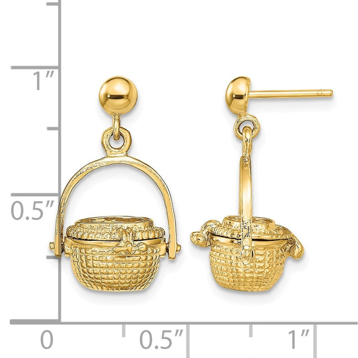 14K Yellow Gold 3-D Nantucket Basket Opens Dangle Post Earrings, view 3 of 5