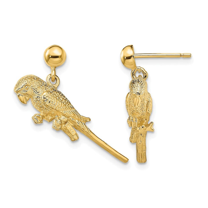 14K Yellow Gold 3-D Parrot Dangle Post Earrings, view 1 of 4