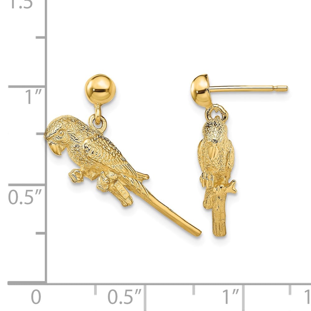 14K Yellow Gold 3-D Parrot Dangle Post Earrings, view 4 of 4