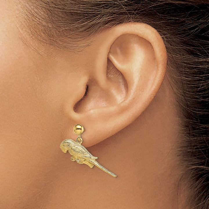 14K Yellow Gold 3-D Parrot Dangle Post Earrings, view 3 of 4