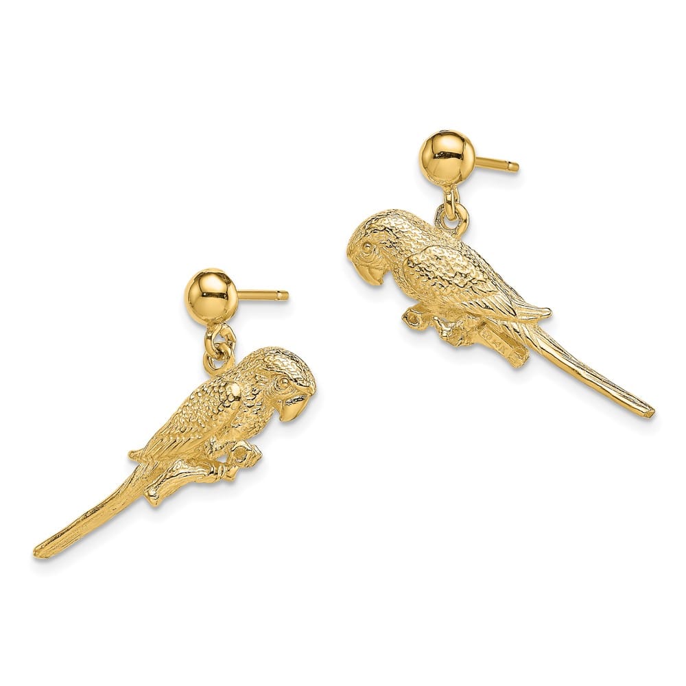 14K Yellow Gold 3-D Parrot Dangle Post Earrings, view 2 of 4