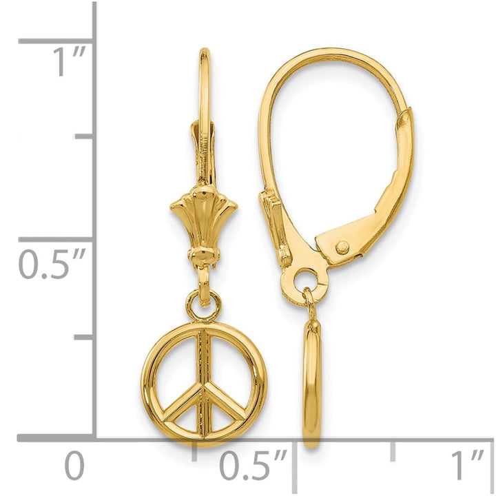 14K Yellow Gold 3-D Peace Symbol Leverback 25.5 x 8.15 mm Earrings, view 3 of 4
