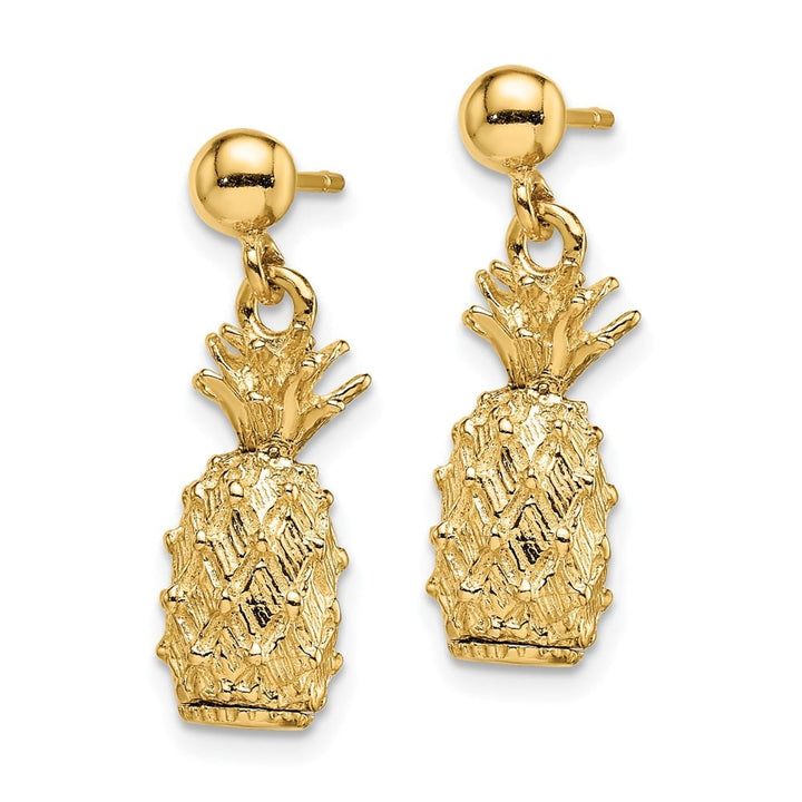 14K Yellow Gold 3-D Textured Pineapple Dangle Post Earrings, view 2 of 4