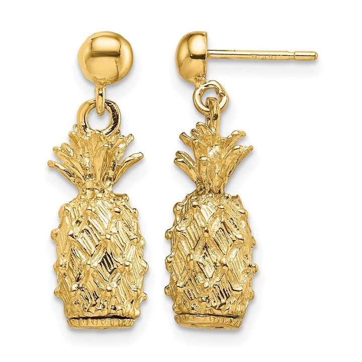 14K Yellow Gold 3-D Textured Pineapple Dangle Post Earrings, view 1 of 4