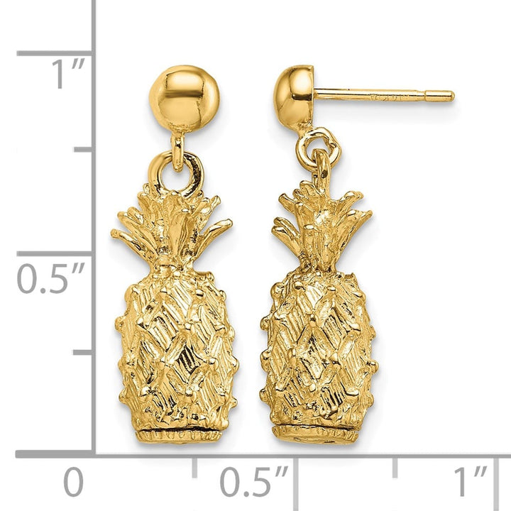 14K Yellow Gold 3-D Textured Pineapple Dangle Post Earrings, view 4 of 4