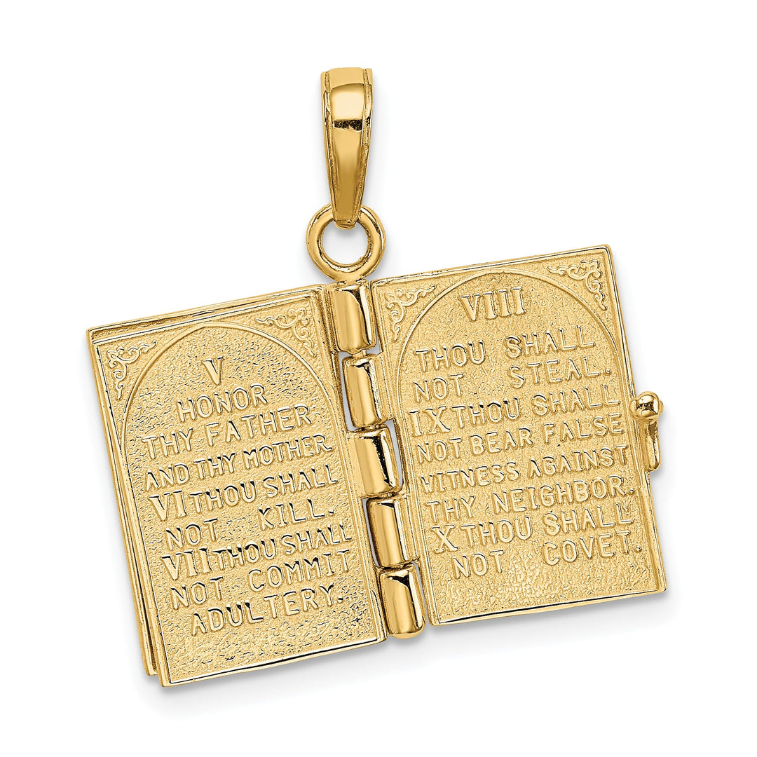 14K Yellow Gold 3-D The Ten Commandments Book with Moveable Pages