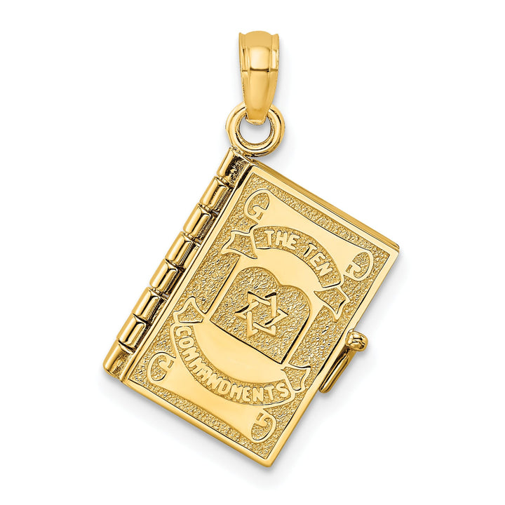 14K Yellow Gold 3-D The Ten Commandments in Hebrew Book with Moveable