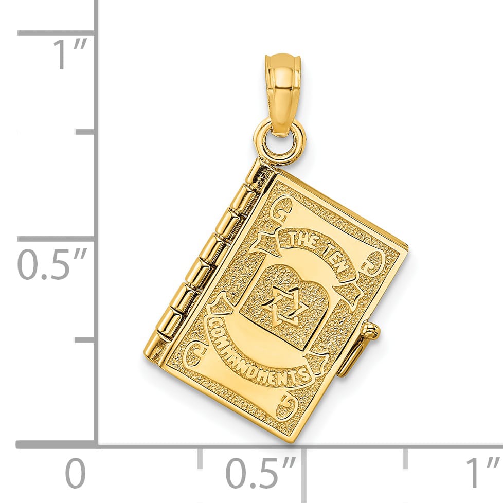 14K Yellow Gold 3-D The Ten Commandments in Hebrew Book with Moveable