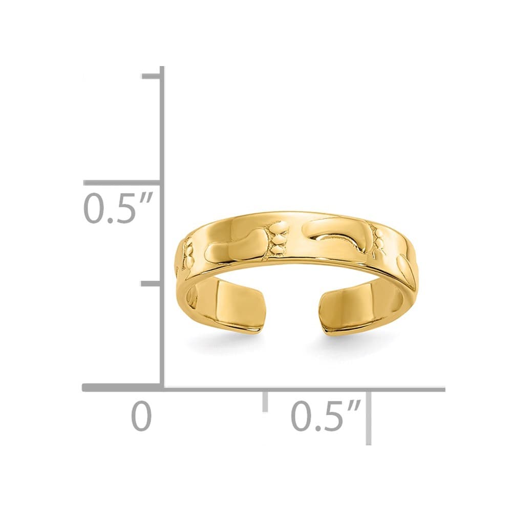 14k Yellow Gold 3 mm Footprints Toe Ring