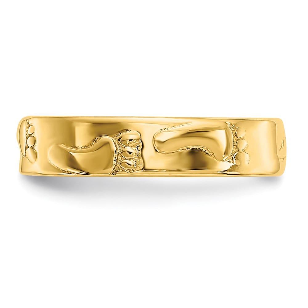 14k Yellow Gold 3 mm Footprints Toe Ring