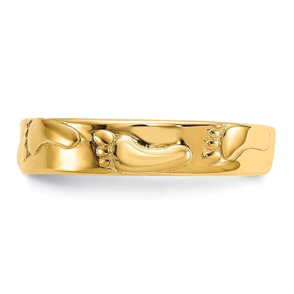 14k Yellow Gold 3 mm Footprints Toe Ring