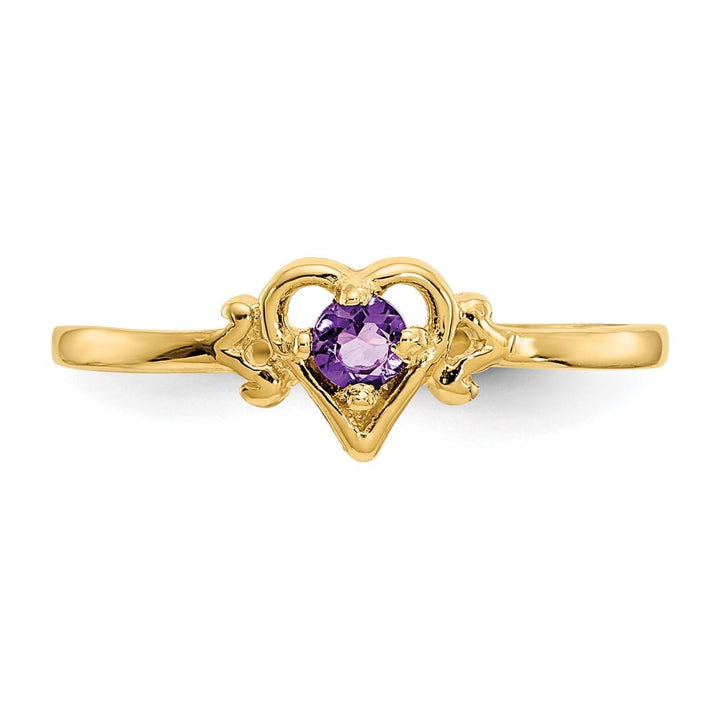14k Yellow Gold 3 mm Round Amethyst Birthstone Heart Ring