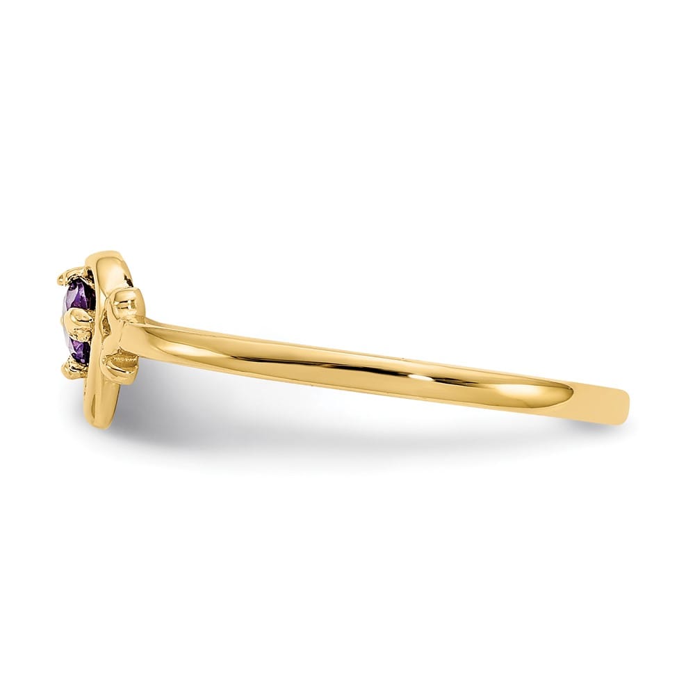 14k Yellow Gold 3 mm Round Amethyst Birthstone Heart Ring