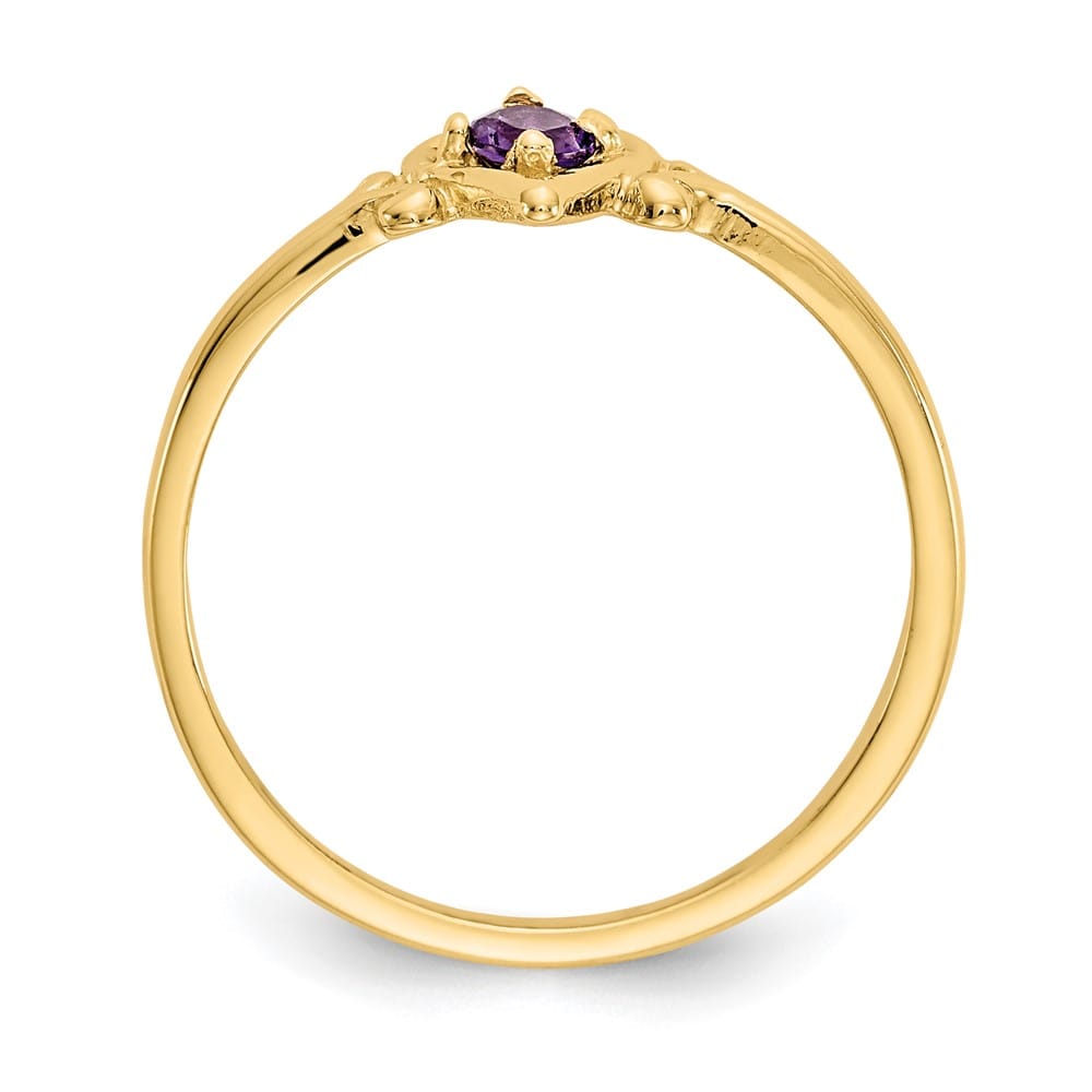 14k Yellow Gold 3 mm Round Amethyst Birthstone Heart Ring