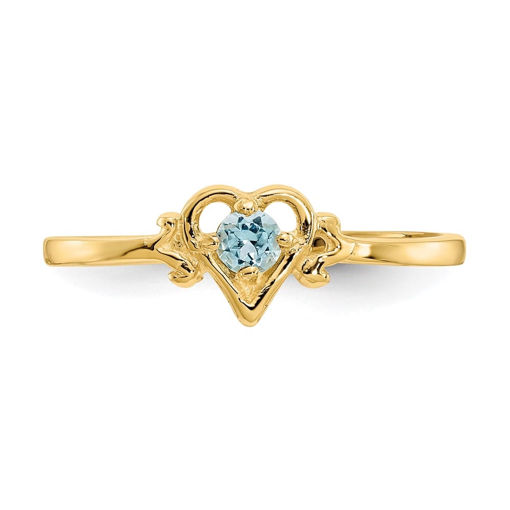 14k Yellow Gold 3 mm Round Blue Topaz Birthstone Heart Ring