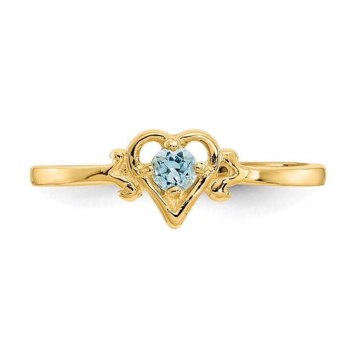 14k Yellow Gold 3 mm Round Blue Topaz Birthstone Heart Ring
