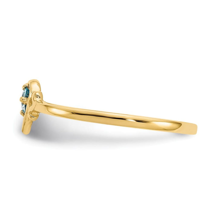 14k Yellow Gold 3 mm Round Blue Topaz Birthstone Heart Ring