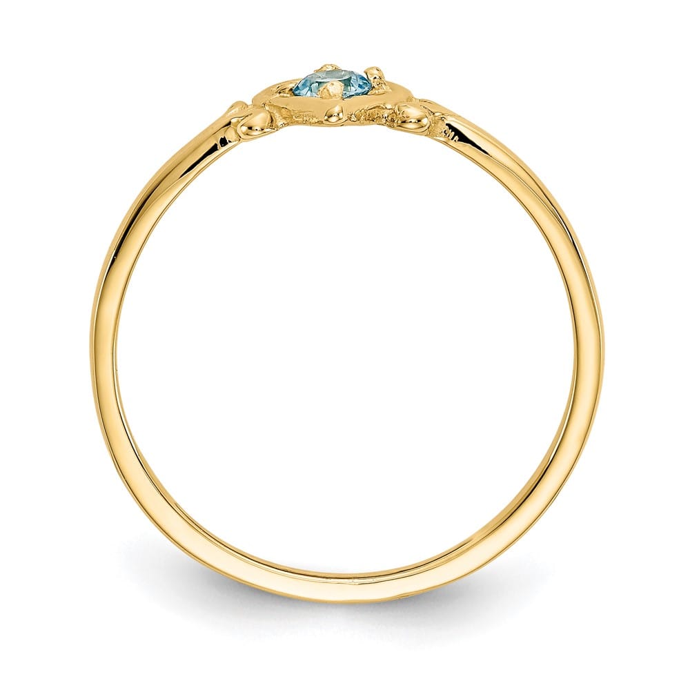 14k Yellow Gold 3 mm Round Blue Topaz Birthstone Heart Ring