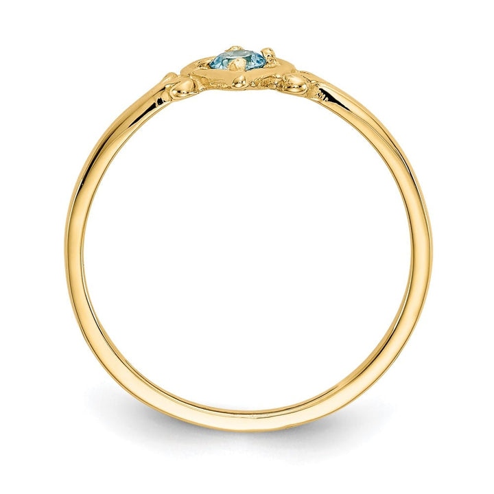 14k Yellow Gold 3 mm Round Blue Topaz Birthstone Heart Ring