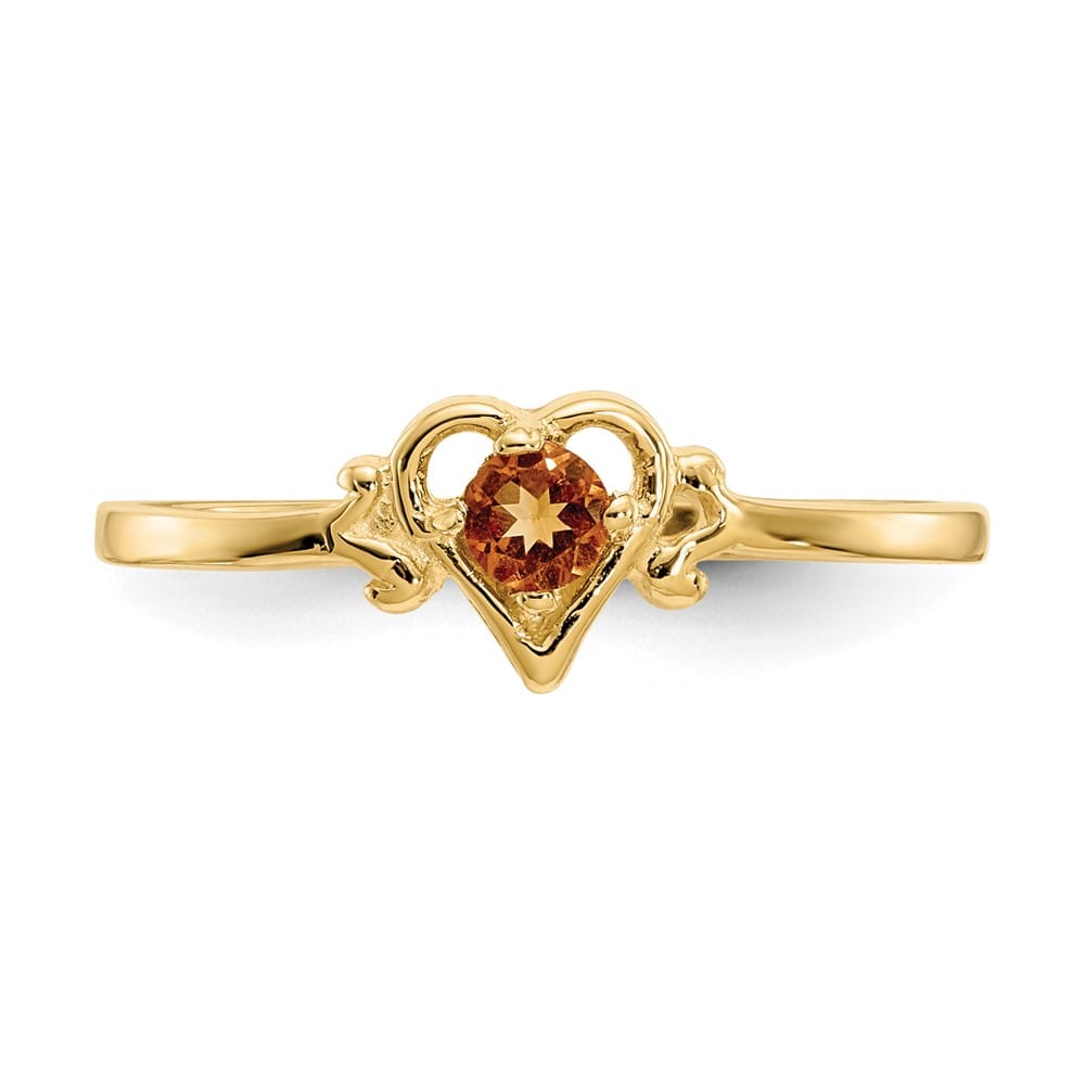 14k Yellow Gold 3 mm Round Citrine Birthstone Heart Ring