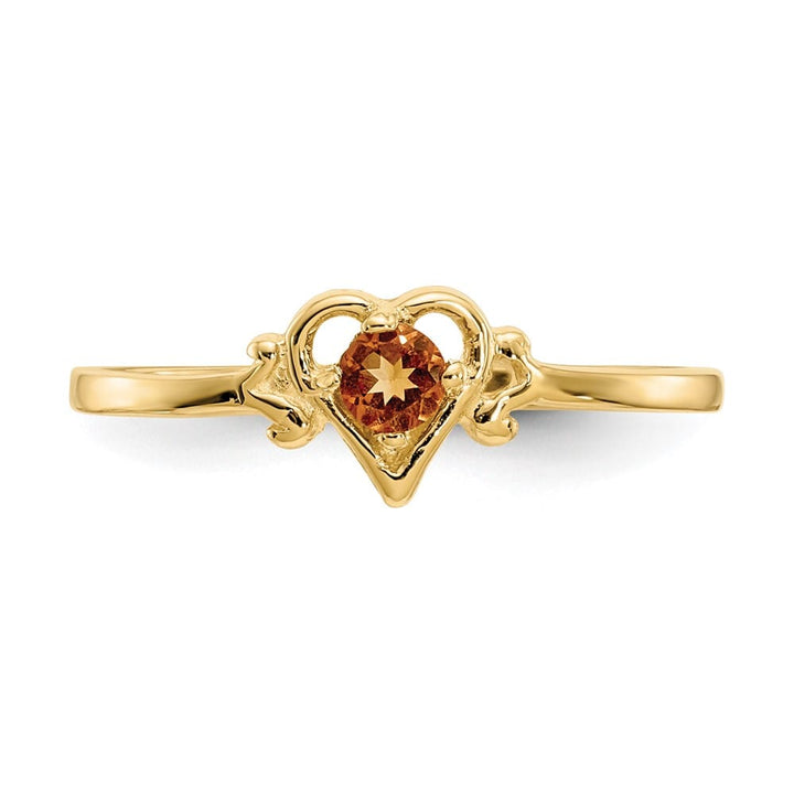 14k Yellow Gold 3 mm Round Citrine Birthstone Heart Ring