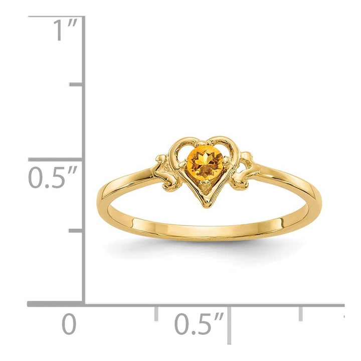 14k Yellow Gold 3 mm Round Citrine Birthstone Heart Ring