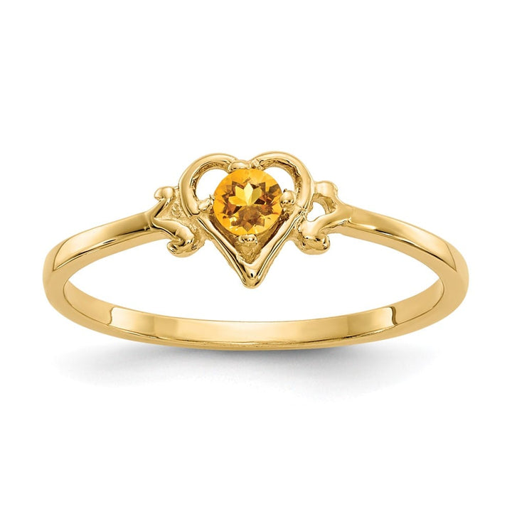 14k Yellow Gold 3 mm Round Citrine Birthstone Heart Ring