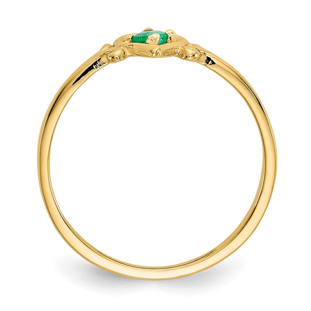 14k Yellow Gold 3 mm Round Emerald Birthstone Heart Ring