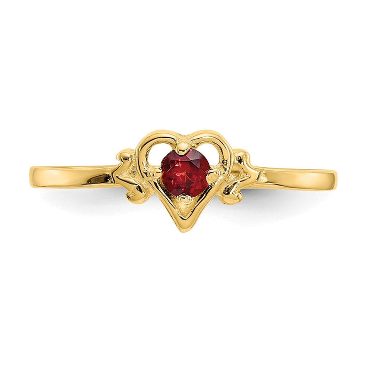 14k Yellow Gold 3 mm Round Garnet Birthstone Heart Ring