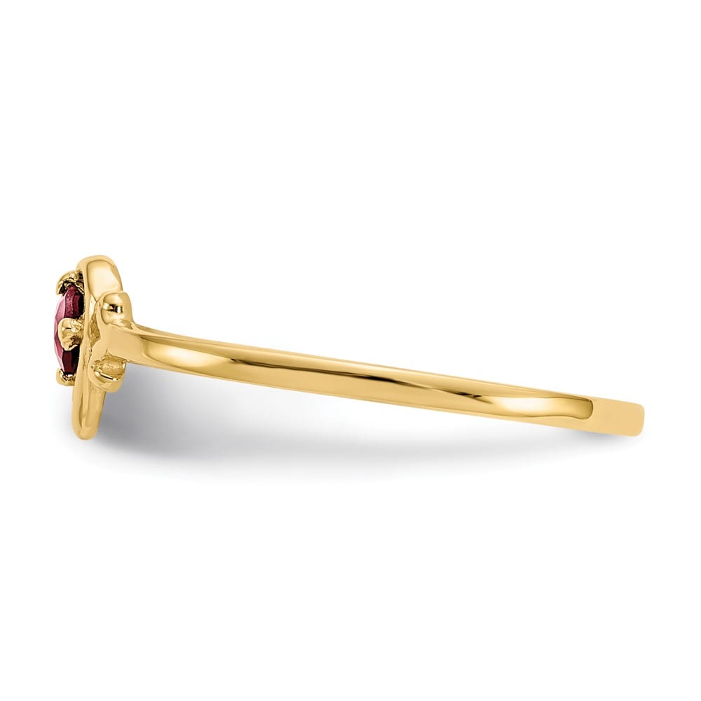 14k Yellow Gold 3 mm Round Garnet Birthstone Heart Ring