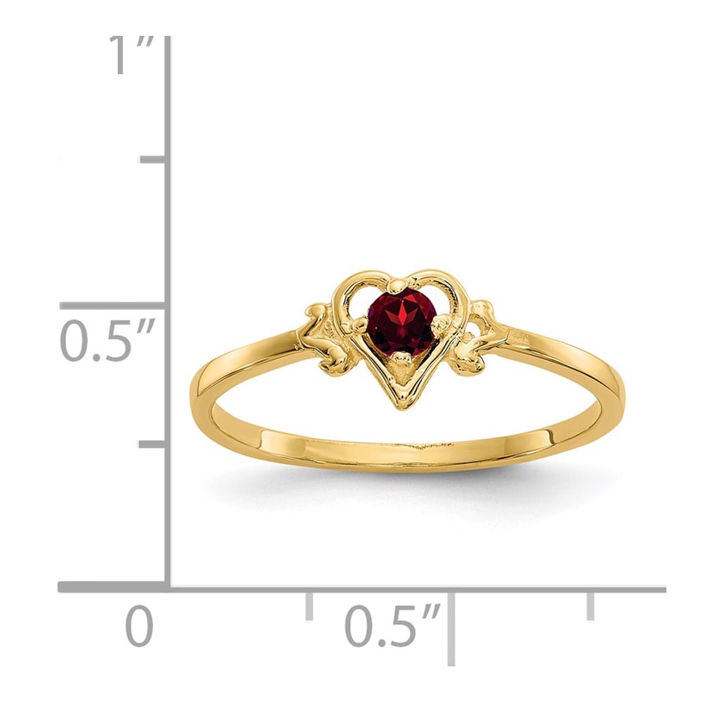 14k Yellow Gold 3 mm Round Garnet Birthstone Heart Ring