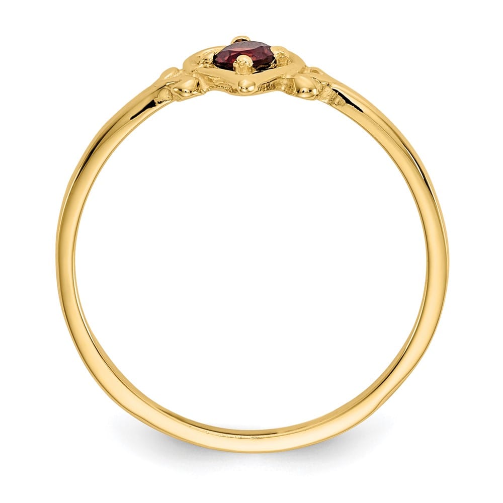 14k Yellow Gold 3 mm Round Garnet Birthstone Heart Ring