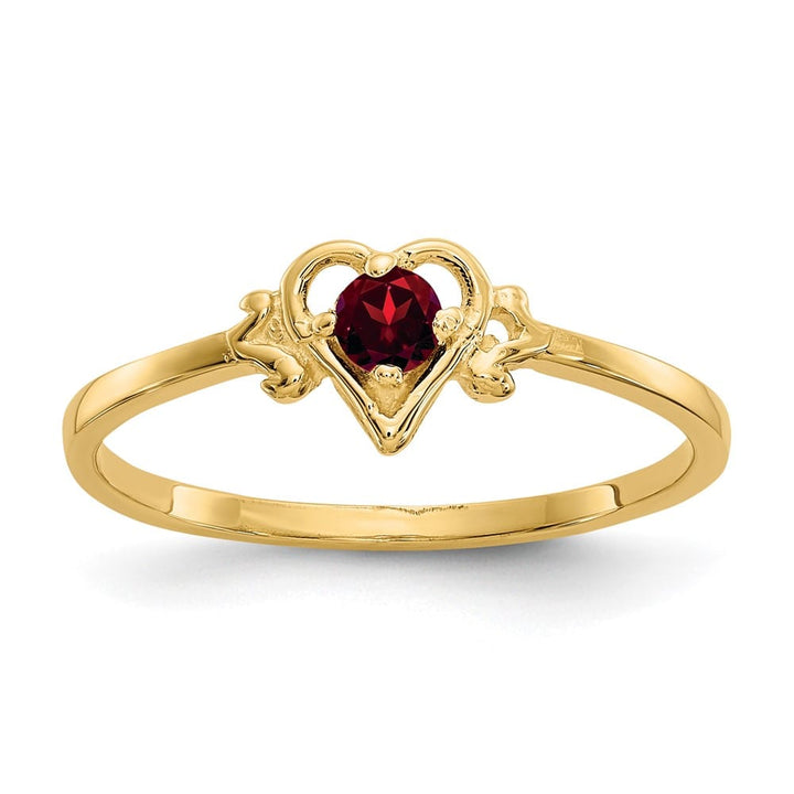 14k Yellow Gold 3 mm Round Garnet Birthstone Heart Ring