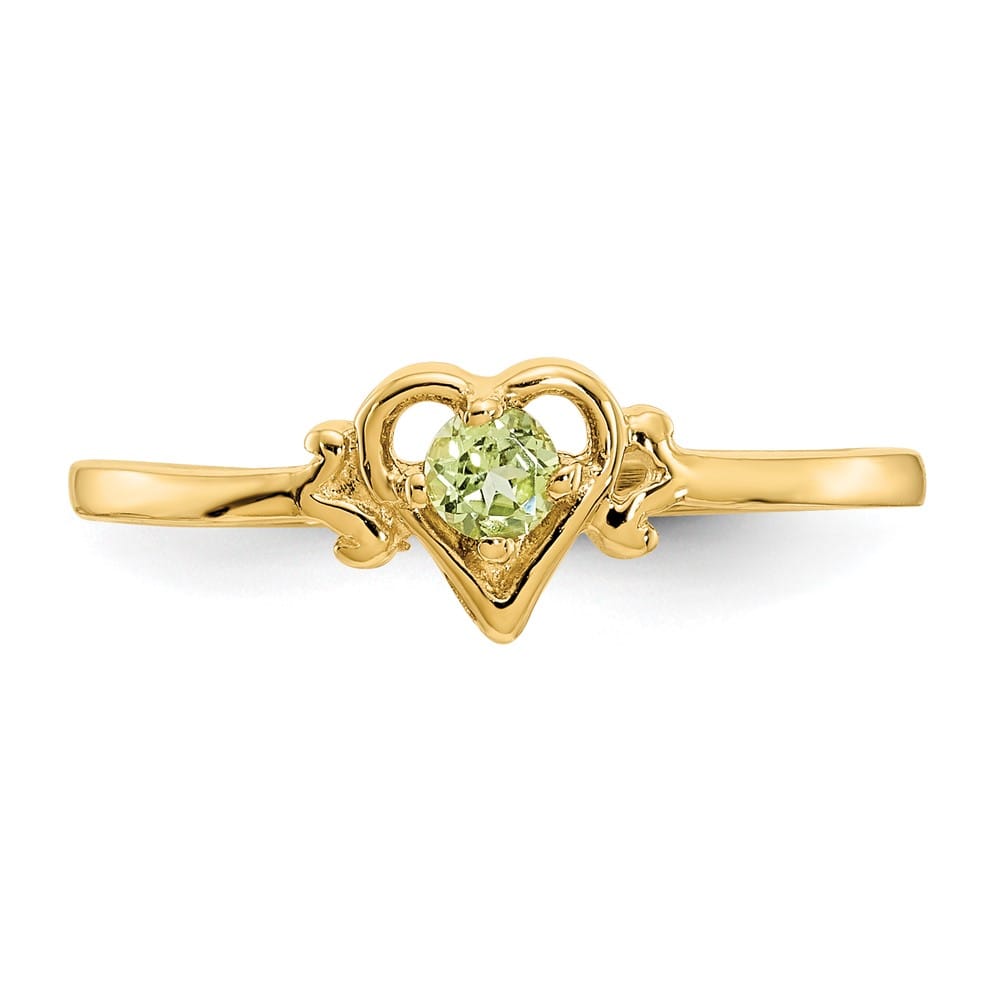 14k Yellow Gold 3 mm Round Peridot Birthstone Heart Ring