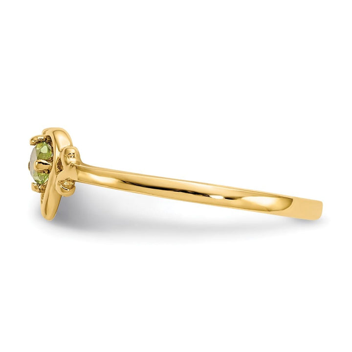 14k Yellow Gold 3 mm Round Peridot Birthstone Heart Ring