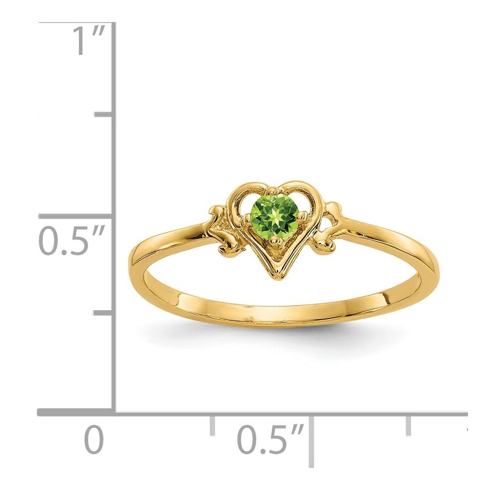 14k Yellow Gold 3 mm Round Peridot Birthstone Heart Ring